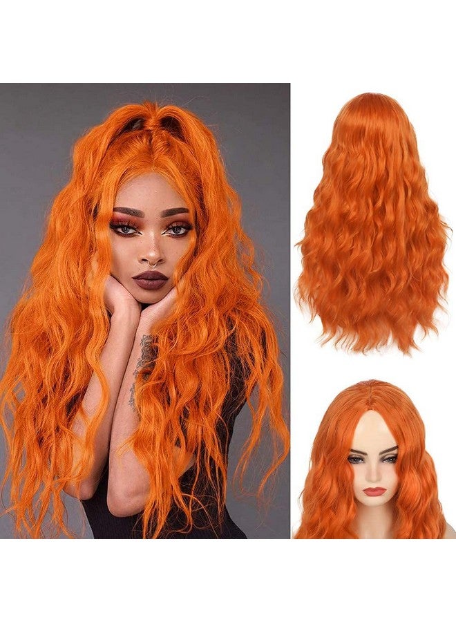 Beweig Long Curly Wavy Orange Wig Middle Part Synthetic Hair Replacement Wig for Cosplay Daily Use - Image 1