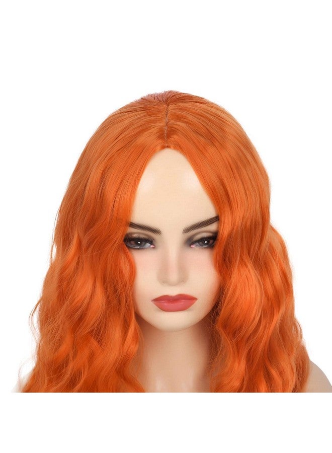 Beweig Long Curly Wavy Orange Wig Middle Part Synthetic Hair Replacement Wig for Cosplay Daily Use - Image 5