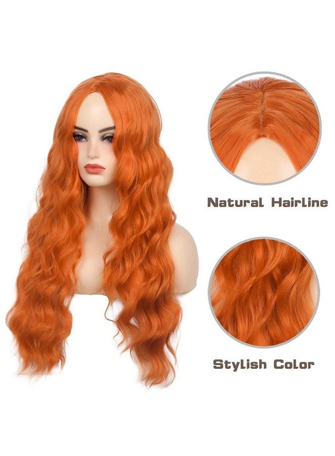 Beweig Long Curly Wavy Orange Wig Middle Part Synthetic Hair Replacement Wig for Cosplay Daily Use - Image 4