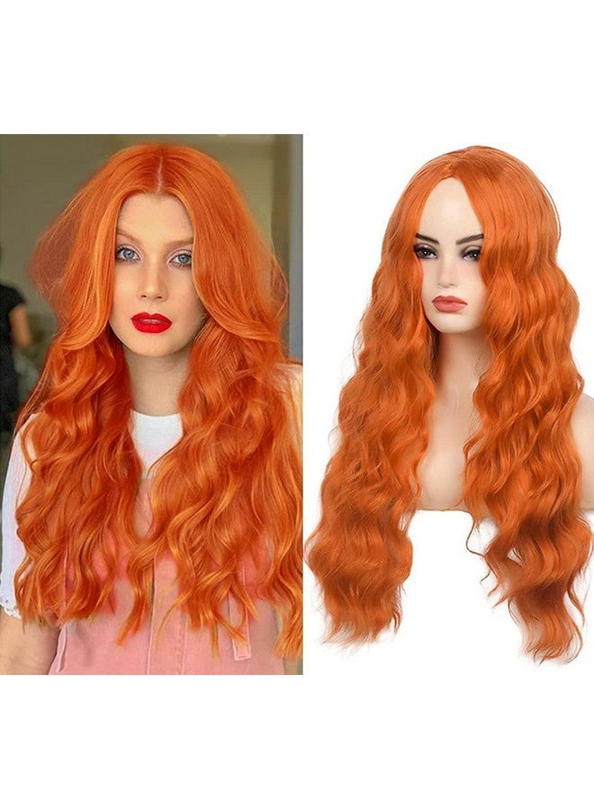 Beweig Long Curly Wavy Orange Wig Middle Part Synthetic Hair Replacement Wig for Cosplay Daily Use - Image 2