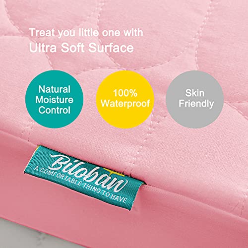 Biloban Crib Mattress Protector Sheets Waterproof 2 Pack Quilted Crib Mattress Pad Cover Fitted Fits for Baby Toddler Bed Mattress Aqua Pink 52 x 28 - Image 3
