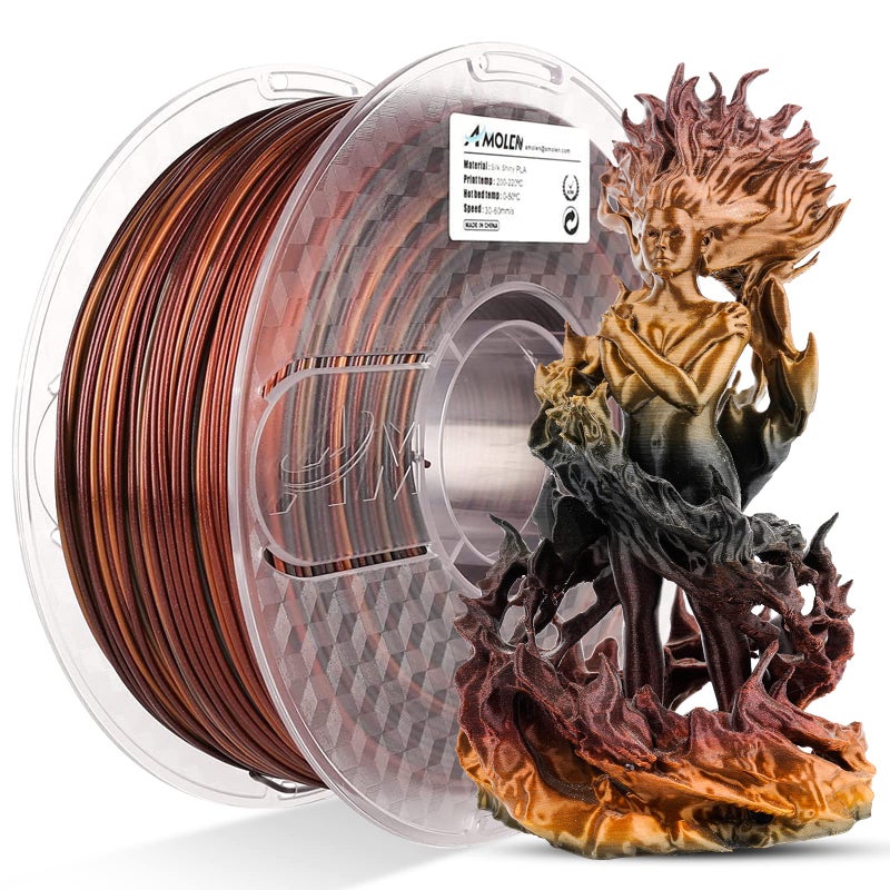 AMOLEN PLA 3D Printer Filament, PLA Filament 1.75mm Silk Black Shiny Red Gold Filament, 3D Printing Filament 1KG/2.2lb - Image 1