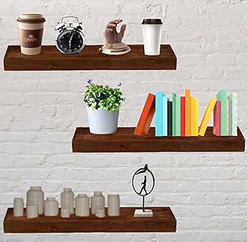 VM DECOR Solid sheesham Wood Floating Wall Shelf Mounted Wall Decor for Kitchen Storage Bedroom Set of 3 20 inches Dark Brown Size Color Also costmisable 20 inches - Image 2