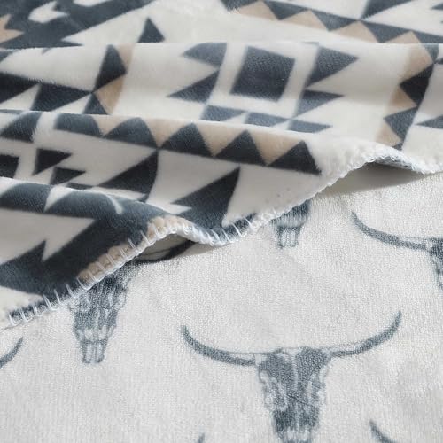 Wrangler - Blanket, Soft & Reversible Flannel Bedding, Yellowstone Inspired Throw Blanket for Couch or Bed (Dakota Grey, 60" x 70") - Image 4