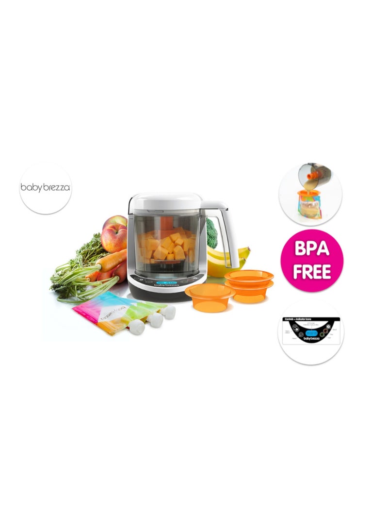 Baby Brezza One Step Homemade Food Maker Deluxe | Automatic/Instant Cooker And Blender | Steam And Puree Baby Food For Pouches-Make Healthy Food For Babies-Includes 3 Pouches And 3 Funnels-White - Image 1