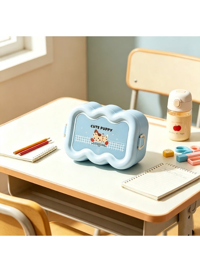 Cute Cloud‑Shaped Bento Box For Kids, 3‑Compartment PP Lunch Box With Lovely Puppy Print, Leak‑Proof Portable Food Container For School Picnic Travel（6967-Blue） - Image 1