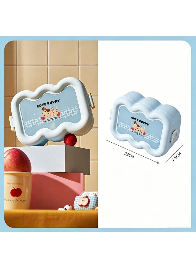 Cute Cloud‑Shaped Bento Box For Kids, 3‑Compartment PP Lunch Box With Lovely Puppy Print, Leak‑Proof Portable Food Container For School Picnic Travel（6967-Blue） - Image 2