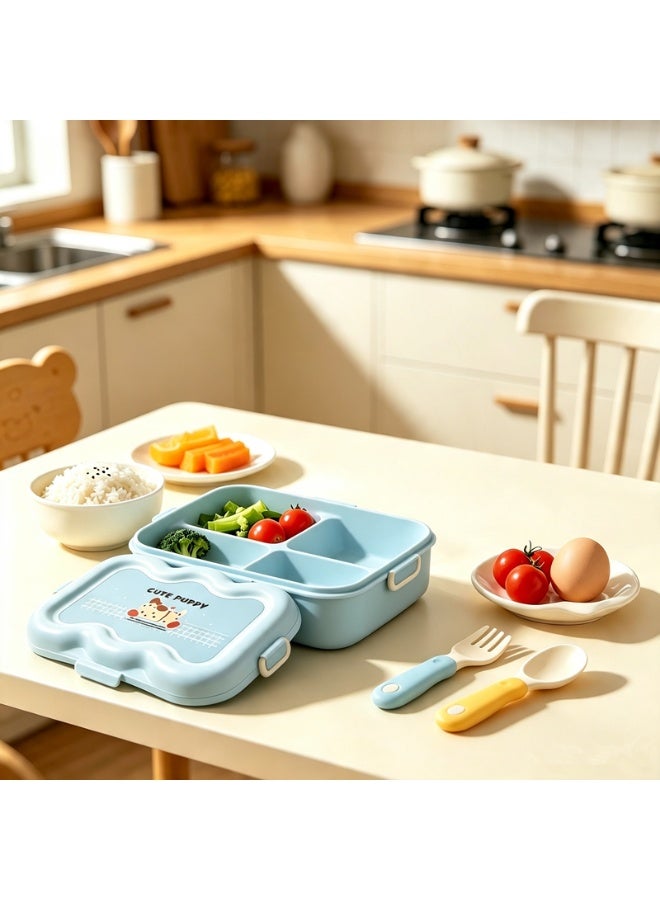Cute Cloud‑Shaped Bento Box For Kids, 3‑Compartment PP Lunch Box With Lovely Puppy Print, Leak‑Proof Portable Food Container For School Picnic Travel（6967-Blue） - Image 3