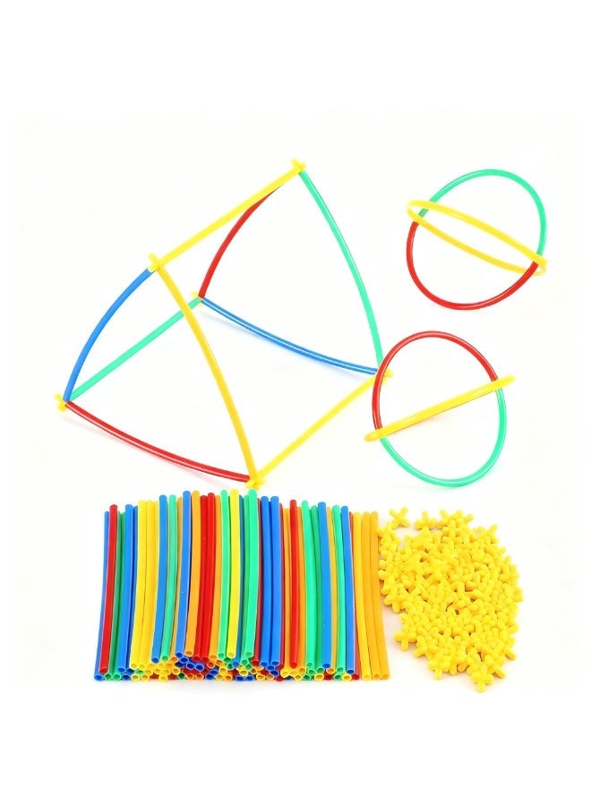 كتيب بناء القش يدوي (DIY) - مجموعة 400 قطعة من قش وموصلات متشابكة، مجموعة كتل ألوانية لعبة تعليمية لتطوير مهارات الحركة، ألعاب هندسية بلاستيكية، هدية مثالية لأطفال أولاد وبنات - Image 3