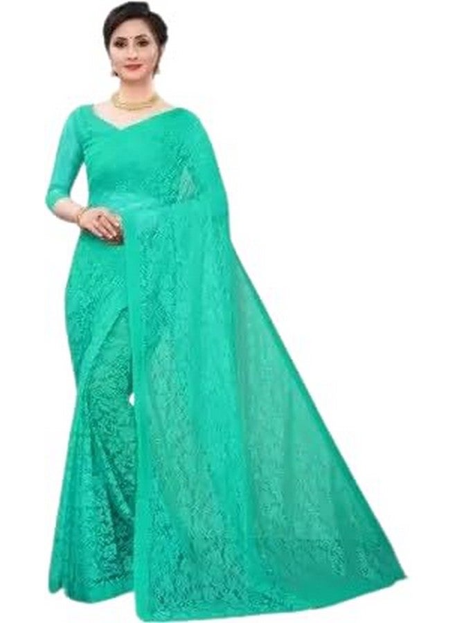 Florence ساري راسل نت نسائي مزخرف بلون أخضر فاتح من فلورنسا مع قطعة بلوزة غير مخيطة (FL-YAMUNA-LIGHT GREEN) - Image 1