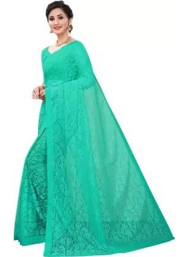 Florence ساري راسل نت نسائي مزخرف بلون أخضر فاتح من فلورنسا مع قطعة بلوزة غير مخيطة (FL-YAMUNA-LIGHT GREEN) - Image 2