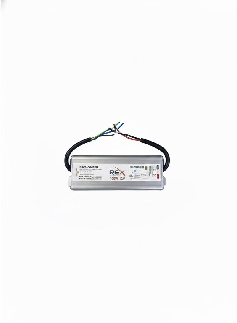REX 100W LED Power Supply/Inverter, 12V DC | Waterproof (IP66) | Dimmable | High-Quality Inverter for Indoor Lighting Projects NAO-SM100