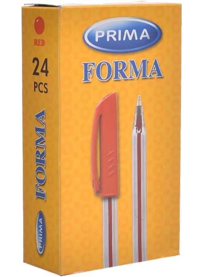 بريما قلم حبر جاف فورما، رفيع، أحمر - عبوة من 24 قلمًا
