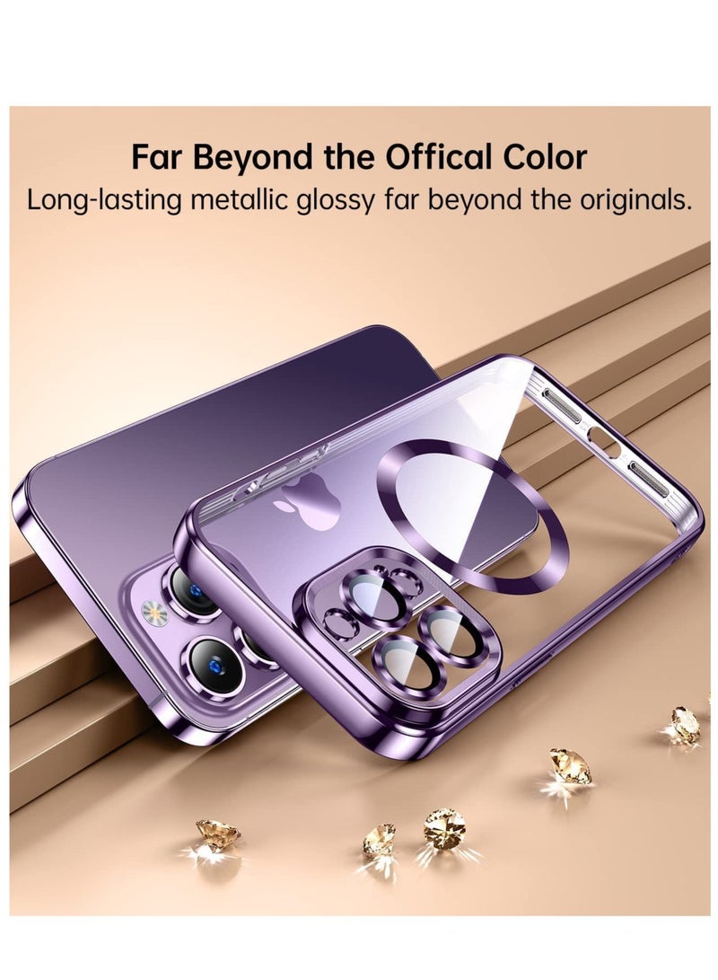ELTRAZONE for iPhone 14 Pro Max Case with Camera Protector, [Full Camera Cover Protection] [Compatible with MagSafe] [Military Grade Protection] Clear Magnetic Slim Phone Case 6.7 inch, Purple - Image 2
