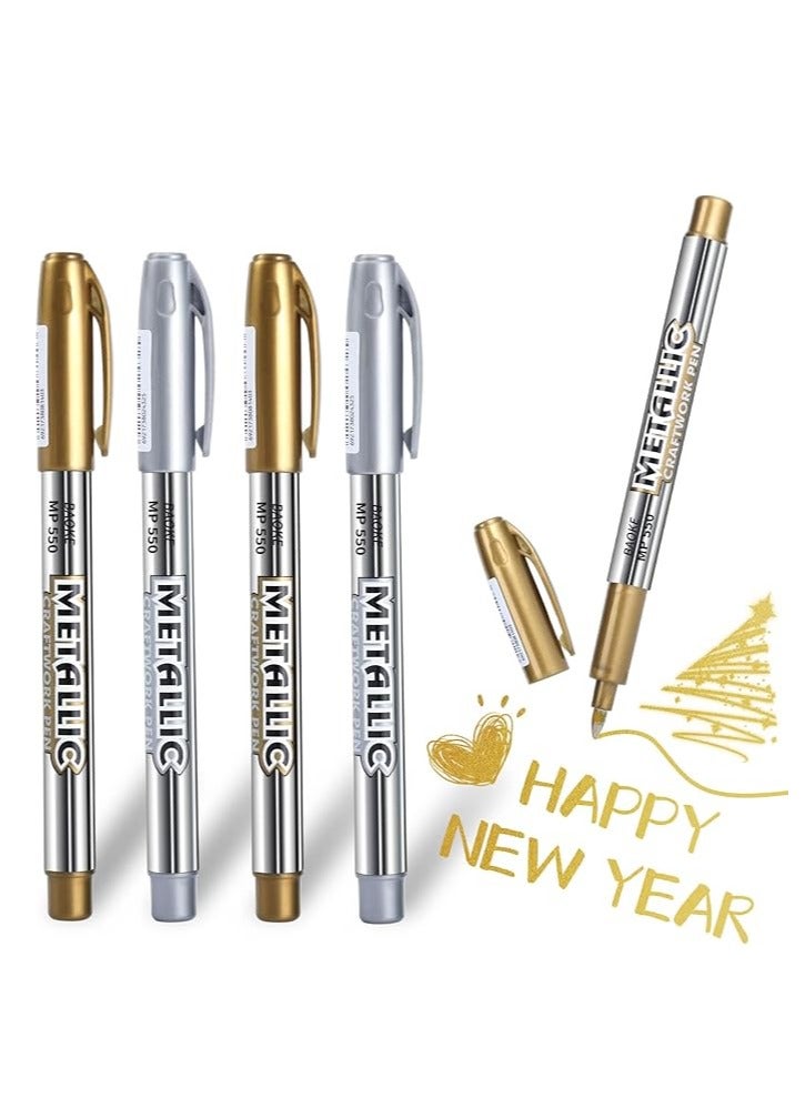 JOYT 5 Pack Gold and Silver Metallic Marker Pens, Permanent Glitter, Art Craft Markers for Card Making, Drawing, Lettering - Image 1