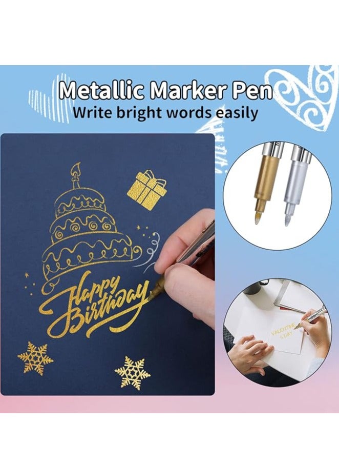 JOYT 5 Pack Gold and Silver Metallic Marker Pens, Permanent Glitter, Art Craft Markers for Card Making, Drawing, Lettering - Image 3