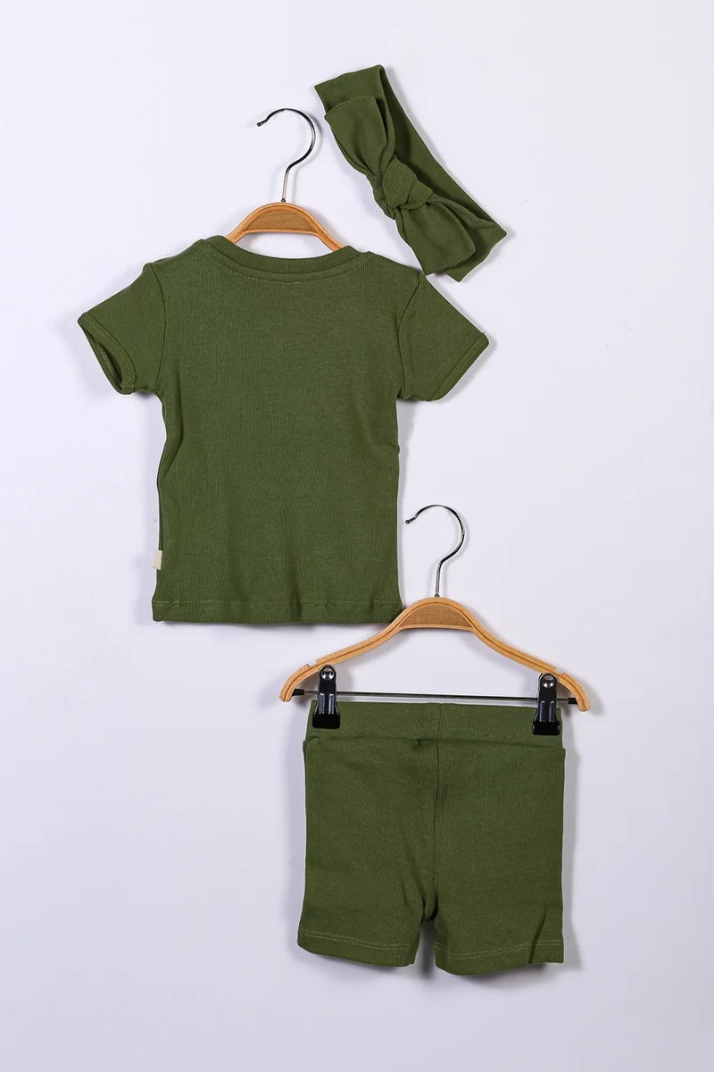 مينينو Gots Certified Organic Cotton T Shirt Shorts and Bandana Set 6 Months to 4 Years