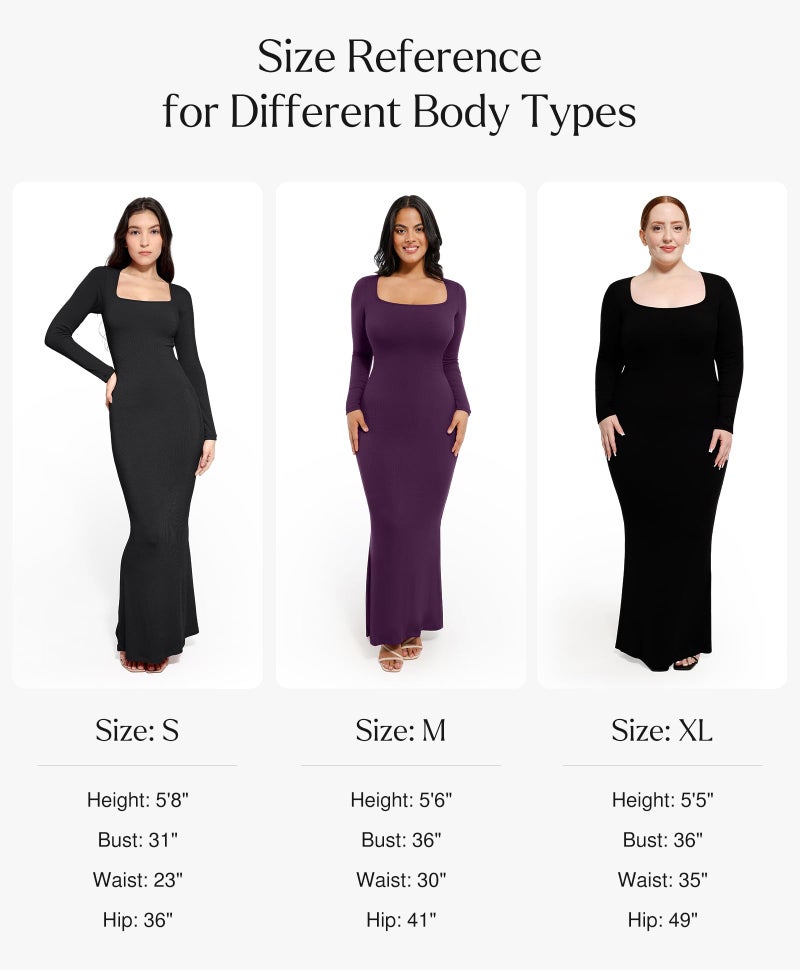Popilush Long Sleeve Maxi Dress - Shapewear Formal Cocktail Dresses for Women Fall Square Neck Bodycon Dress Built-in Bra Pink - Image 5