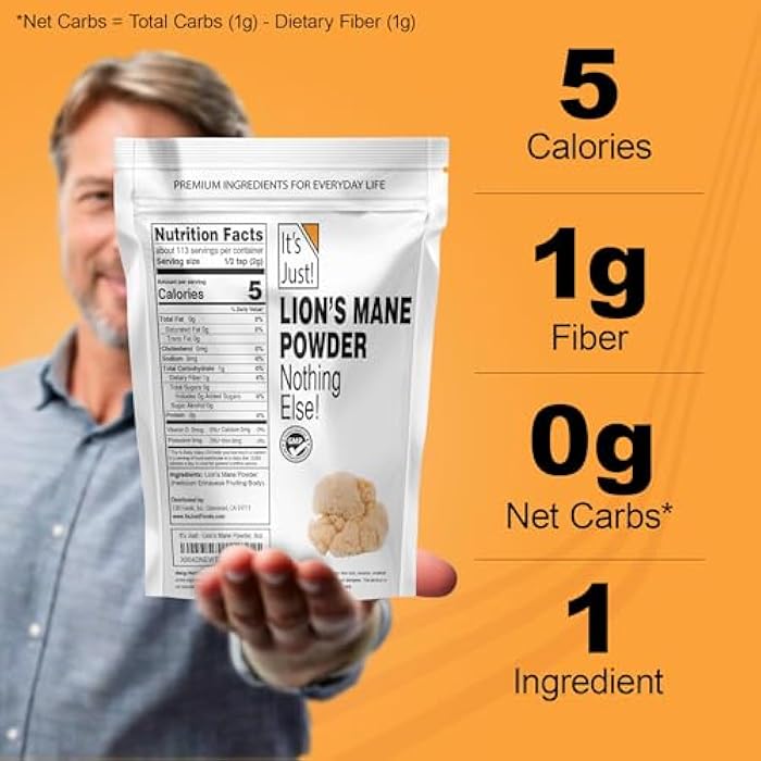 It's Just! - Lion's Mane Mushroom Powder, Natural Raw Superfood, Brain Support, Immune Health, Boost Energy, Non-GMO, 8oz - Image 5