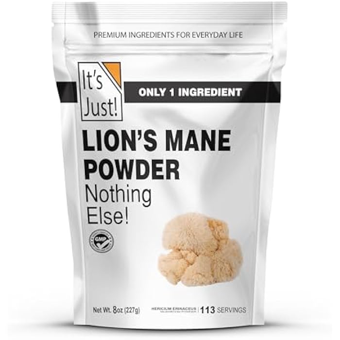 It's Just! - Lion's Mane Mushroom Powder, Natural Raw Superfood, Brain Support, Immune Health, Boost Energy, Non-GMO, 8oz - Image 1