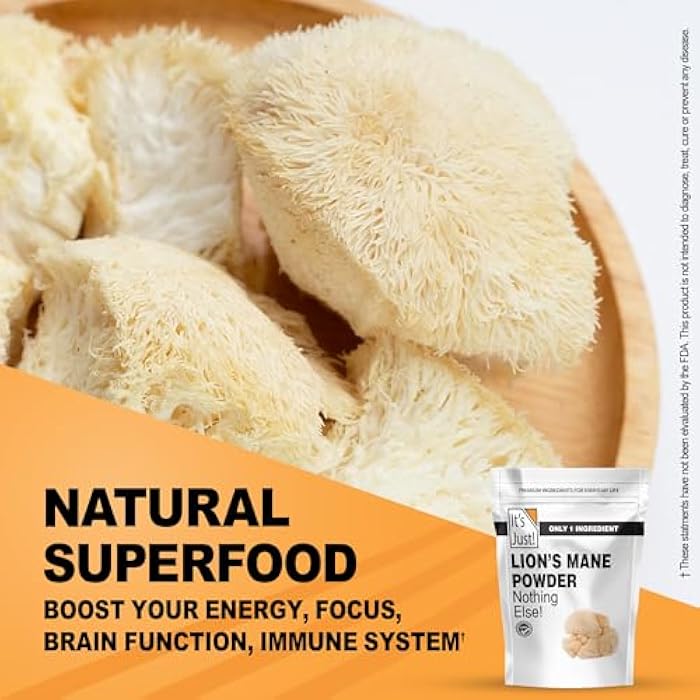 It's Just! - Lion's Mane Mushroom Powder, Natural Raw Superfood, Brain Support, Immune Health, Boost Energy, Non-GMO, 8oz - Image 3