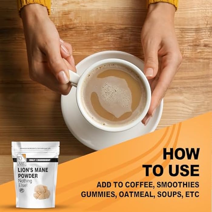 It's Just! - Lion's Mane Mushroom Powder, Natural Raw Superfood, Brain Support, Immune Health, Boost Energy, Non-GMO, 8oz - Image 4