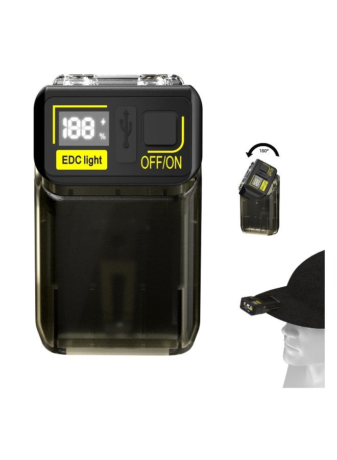 فلاش LED قابل لإعادة الشحن بحجم مدمج مع مشبك وعرض طاقة، تصميم دوران 180 درجة للجري والتخييم وركوب الدراجات، ضوء EDC مغناطيسي مسطح باللون الأسود - Image 1