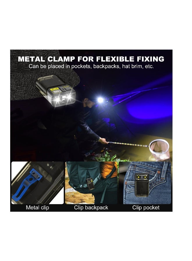 فلاش LED قابل لإعادة الشحن بحجم مدمج مع مشبك وعرض طاقة، تصميم دوران 180 درجة للجري والتخييم وركوب الدراجات، ضوء EDC مغناطيسي مسطح باللون الأسود - Image 2