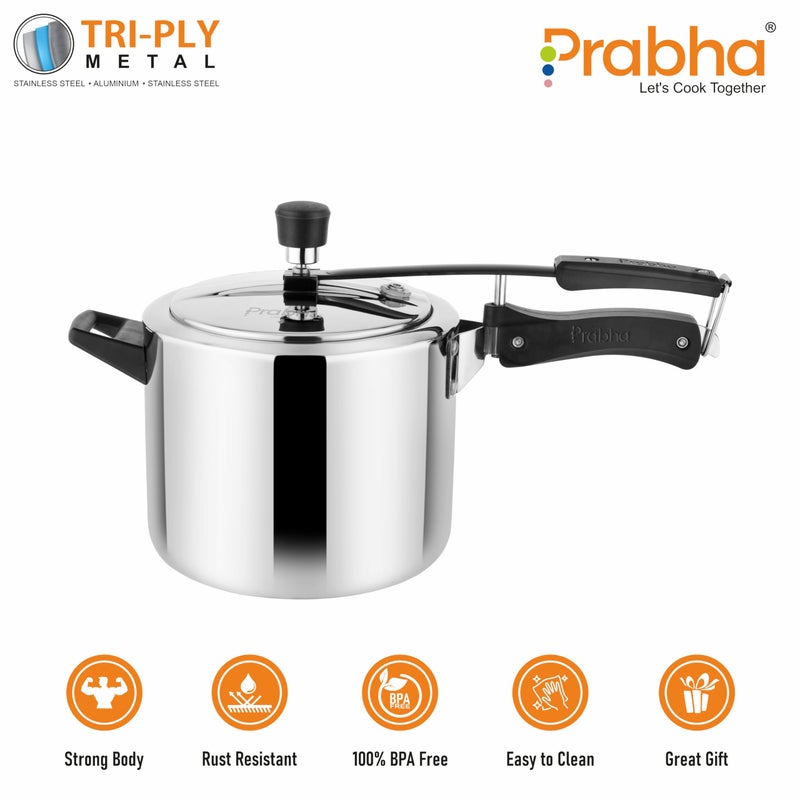 Prabha Stainless Steel Tri-Ply Prochef Pressure Cooker 5L - Fast & Safe Cooking - Image 5