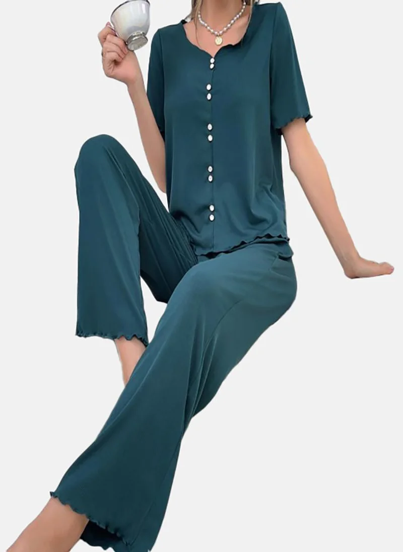 YUNIQEE Teal Solid Pyjamas & Top