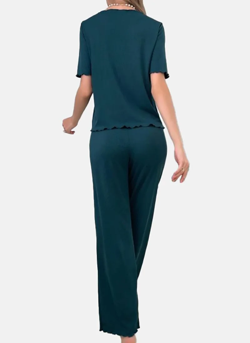 YUNIQEE Teal Solid Pyjamas & Top