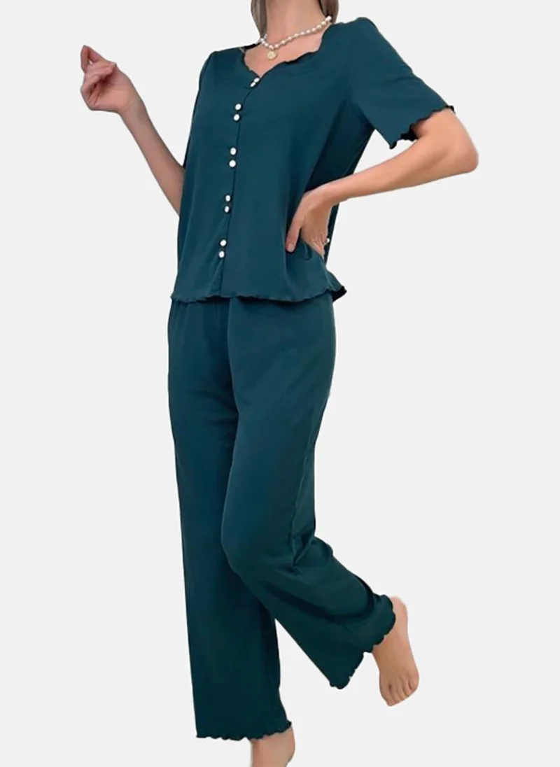 YUNIQEE Teal Solid Pyjamas & Top