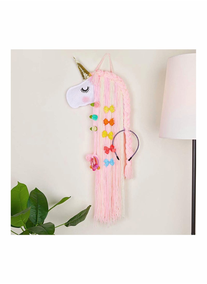 Generic Hair Clips Holder, Yarn Tassels Hair Bows Storage, Face Headband Organizer, Theme Party Decorations, Wall Hanging Home Decor for Girls Room, Unicorn Shy Face Design  - Image 3
