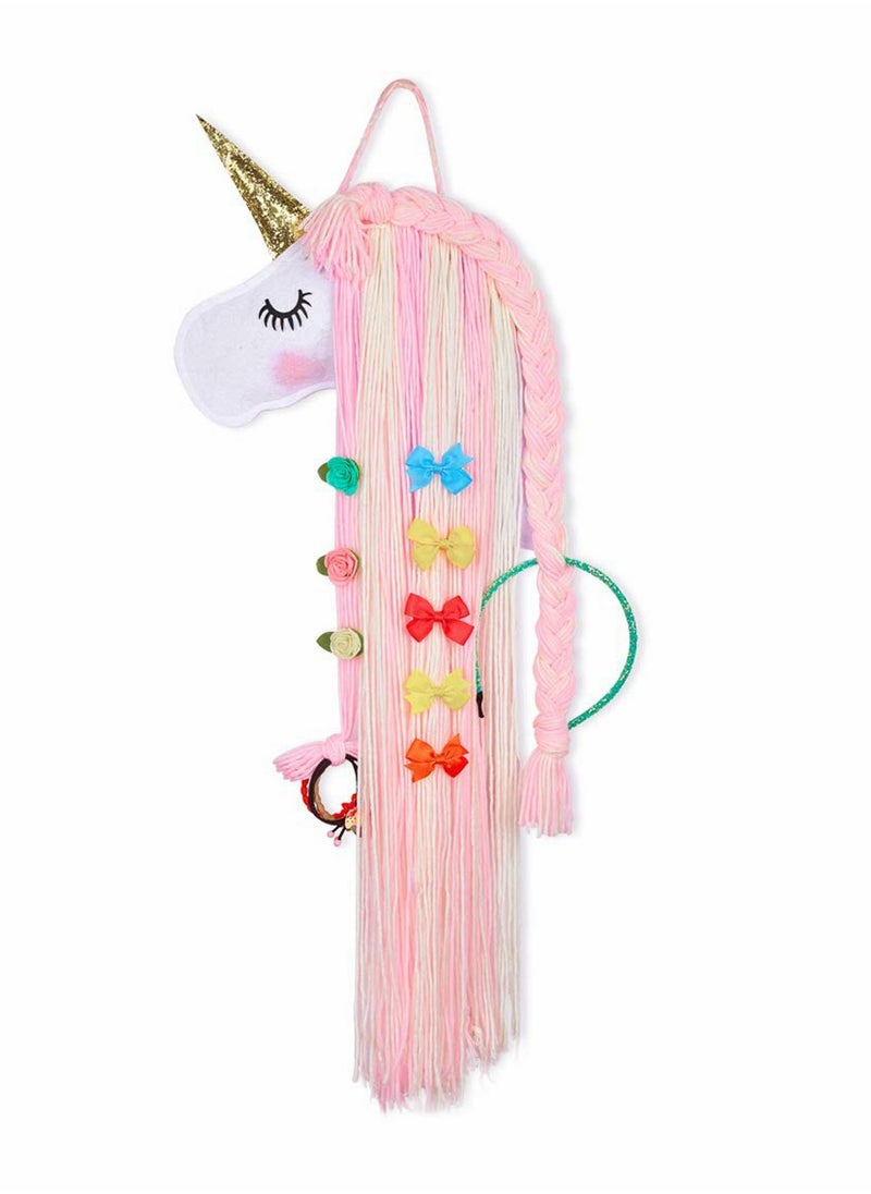 Generic Hair Clips Holder, Yarn Tassels Hair Bows Storage, Face Headband Organizer, Theme Party Decorations, Wall Hanging Home Decor for Girls Room, Unicorn Shy Face Design  - Image 1