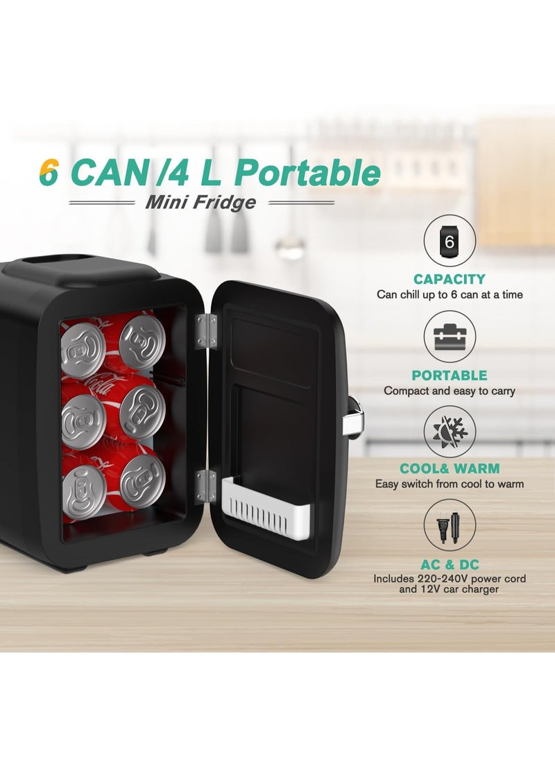 Crownful Mini Fridge, 4 Liter 6 Can Portable Cooler and Warmer, Personal Fridge for Skin Care, Cosmetics, Food, Great for Bedroom, Office, Car - Image 2