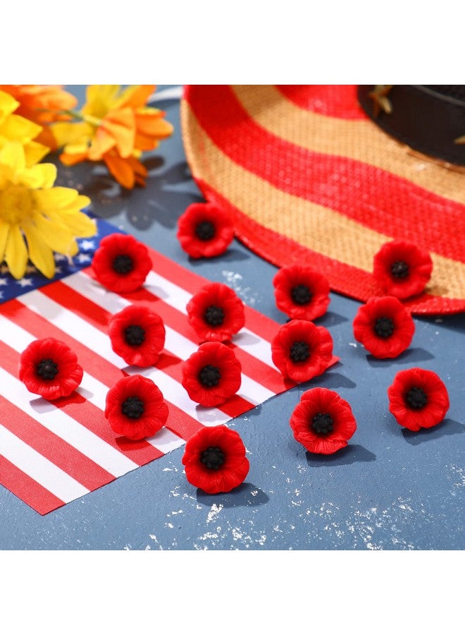 Cindeer 40 قطعة دبابيس زهرة الخشخاش ليوم المحاربين القدامى 1 بوصة دبابيس خشخاش حمراء من الراتنج دبابيس لابيل لننسى أبداً هدية يوم الخشخاش يوم الذكرى دبابيس صغيرة زهرة تذكارية لنساء ورجال الزفاف - Image 3