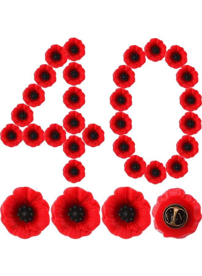 Cindeer 40 قطعة دبابيس زهرة الخشخاش ليوم المحاربين القدامى 1 بوصة دبابيس خشخاش حمراء من الراتنج دبابيس لابيل لننسى أبداً هدية يوم الخشخاش يوم الذكرى دبابيس صغيرة زهرة تذكارية لنساء ورجال الزفاف - Image 1