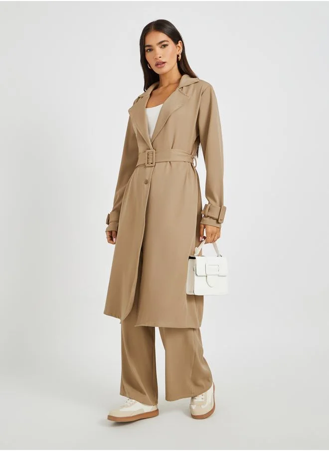 ستايلي Styli Regular Fit Knee Length Trench Kimono with Belt Detail