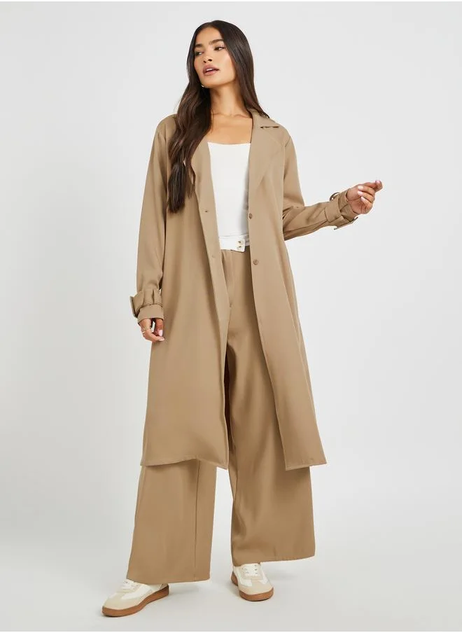 ستايلي Styli Regular Fit Knee Length Trench Kimono with Belt Detail