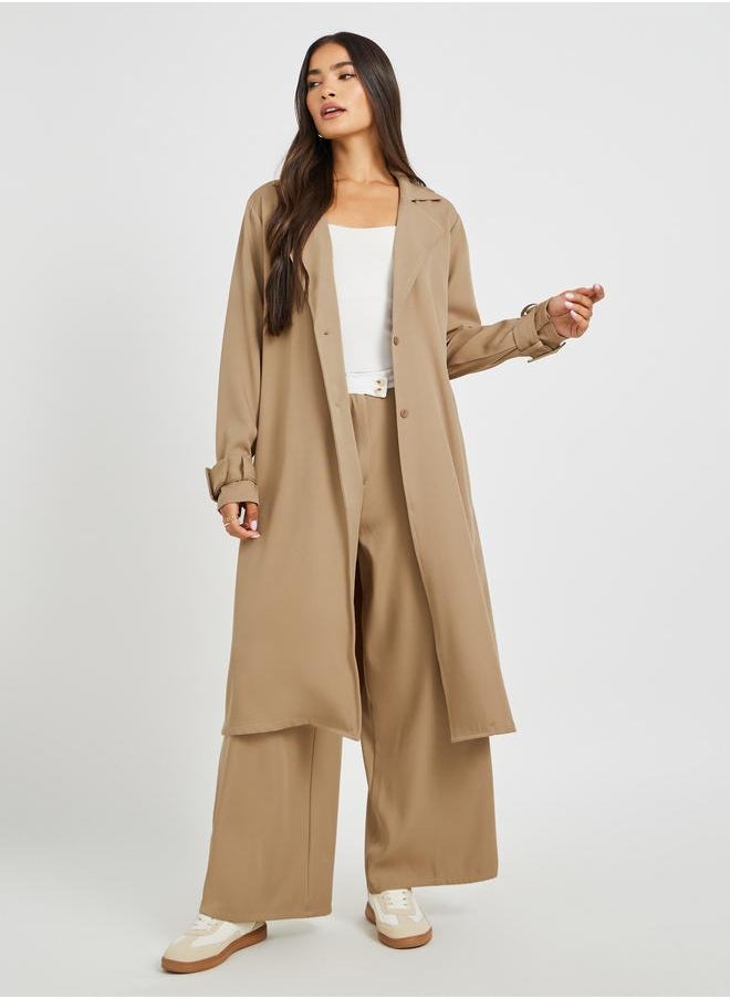 Styli Styli Regular Fit Knee Length Trench Kimono with Belt Detail  - Image 1