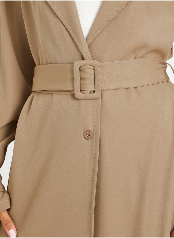 Styli Styli Regular Fit Knee Length Trench Kimono with Belt Detail  - Image 4