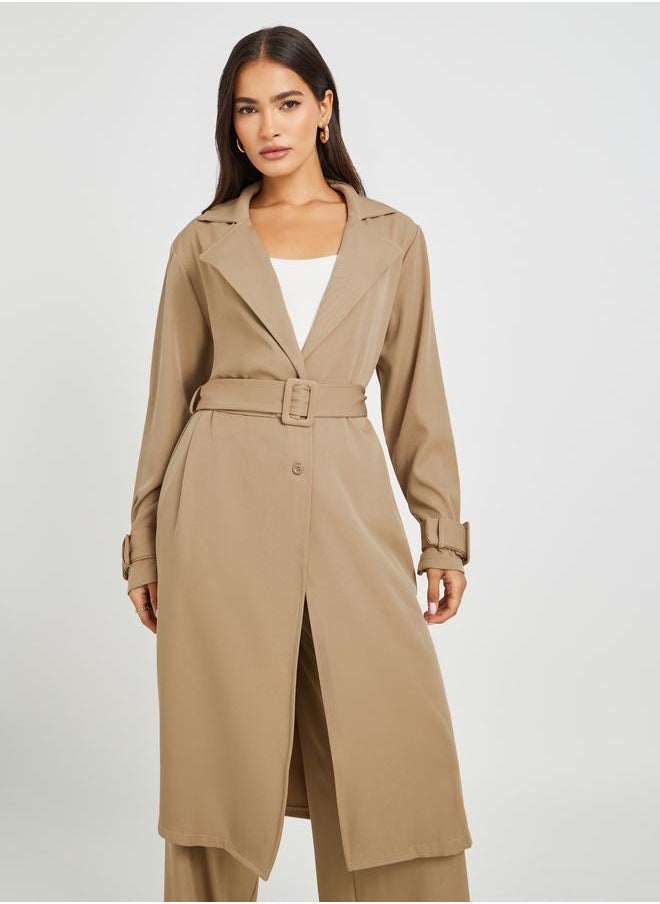 Styli Styli Regular Fit Knee Length Trench Kimono with Belt Detail  - Image 3