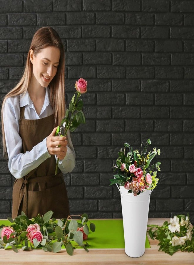 مجموعة من 6 دلاء زهور بيضاء من MIVIDE، مزهريات معدنية مجلفنة مقاس 9.8 بوصة للزهور، دلو زهور بمقابض، مزهريات ريفية لحفلات الزفاف، حديقة الشرفة، ديكور منزلي - Image 4