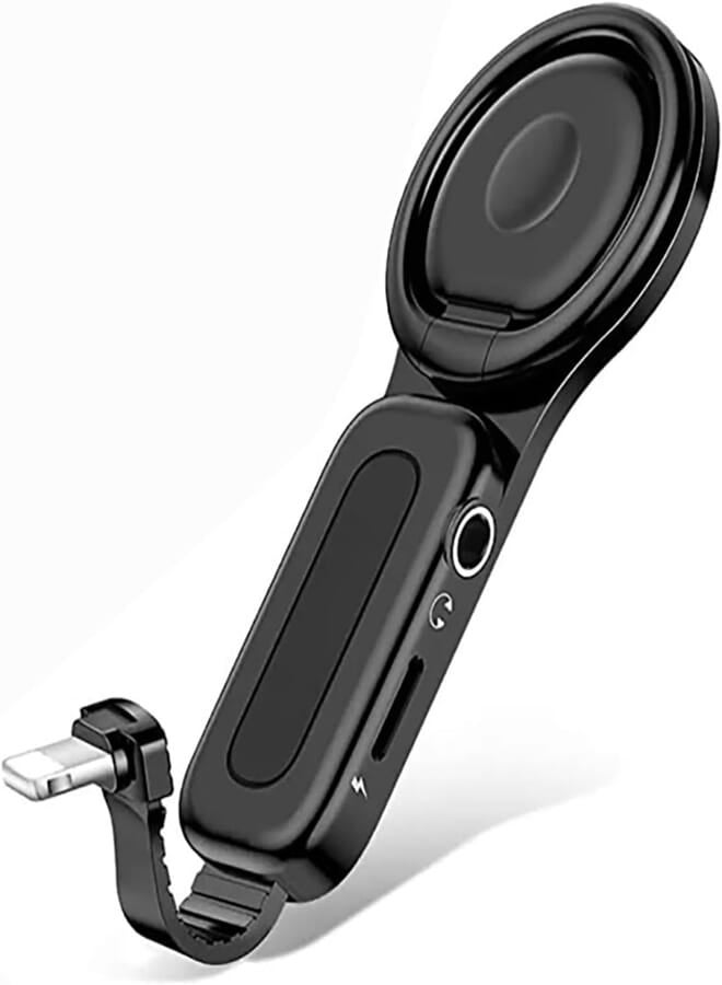LXS09 ip to 3.5mm + Charger ip with 180 degree Ring Holder Audio Adapter - Black