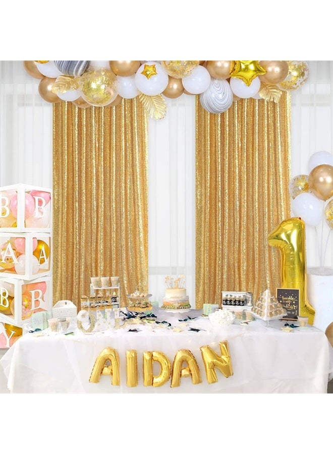 SoarDream Gold Sequin Backdrop Curtain Panels Stage 2 Pieces 2FTx8FT Wedding Party Background Drapes - Image 2