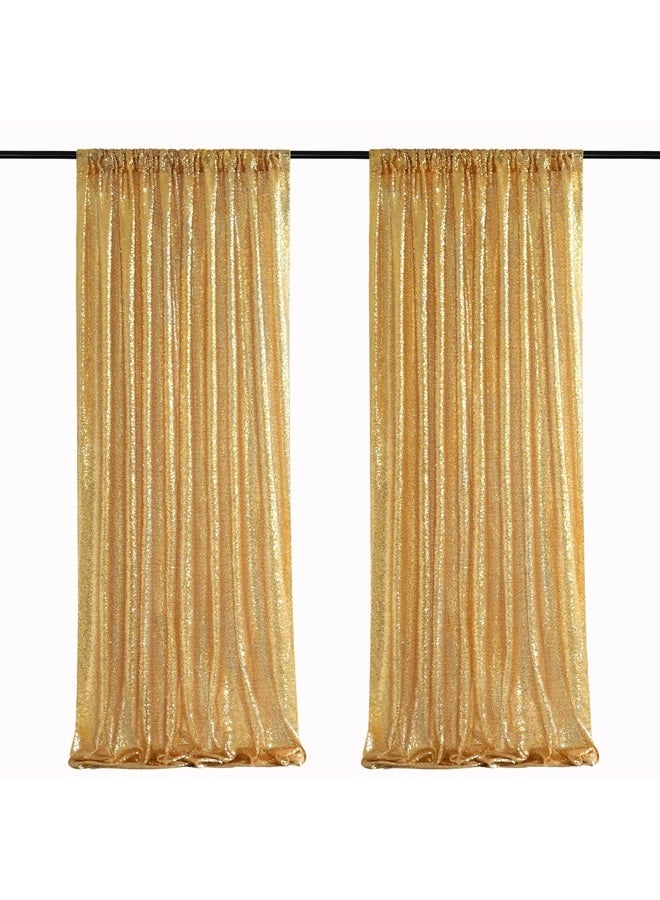 SoarDream Gold Sequin Backdrop Curtain Panels Stage 2 Pieces 2FTx8FT Wedding Party Background Drapes - Image 1