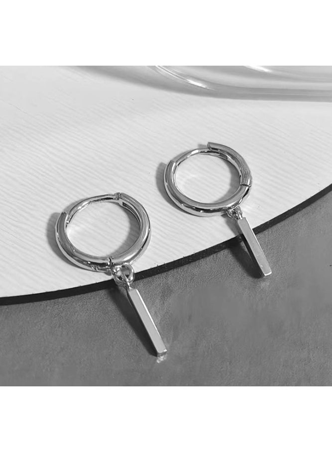 Hoop Dangle Earrings For Men Stainless Pendant Earrings  Silver - Image 2