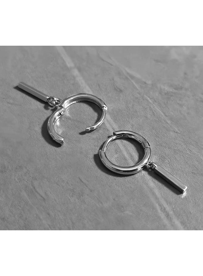 Hoop Dangle Earrings For Men Stainless Pendant Earrings  Silver - Image 3