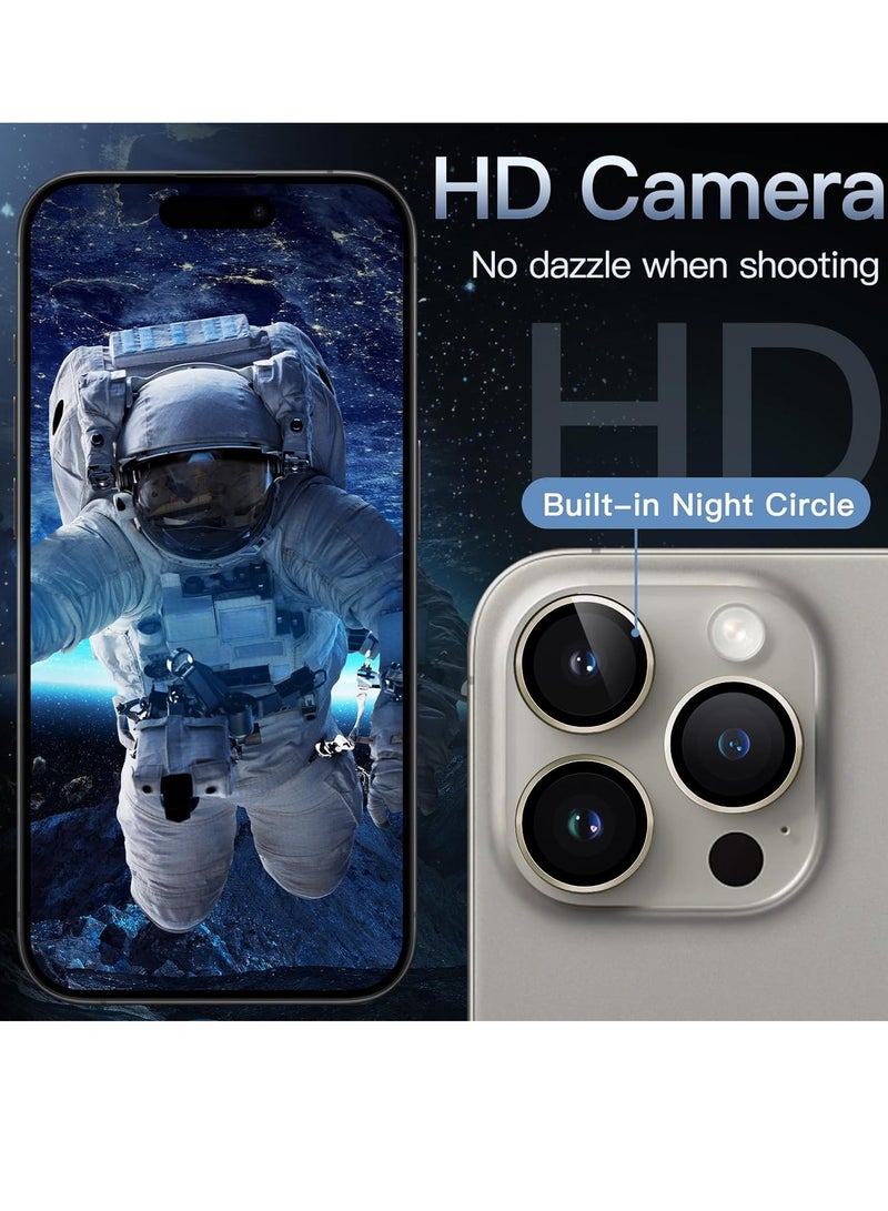 ELTRAZONE حامي عدسة الكاميرا لجهاز آيفون 15 برو 6.1 بوصة وآيفون 15 برو ماكس 6.7 بوصة، زجاج مقسى 9H، غلاف حلقة معدنية فردية، وضوح عالي، 3-pack (تيتانيوم طبيعي) - Image 4