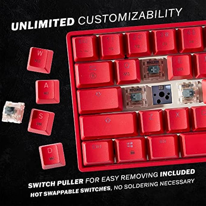 rayihni GK61 MECHANICAL GAMING KEYBOARD 60 PERCENT | 61 RGB RAINBOW LED BACKLIT PROGRAMMABLE KEYS | USB WIRED | FOR MAC AND WINDOWS PC | HOTSWAP GATERON OPTICAL BROWN SWITCHES | RED - Image 2